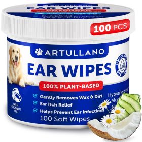Dog Ear Wipes 100 Ear Itch Relief Soft Wipes Removes Wax and Dirt Soothing Ear Cleaner Wipes for Dogs and Puppies 100% Plant Based Unscented Dye
